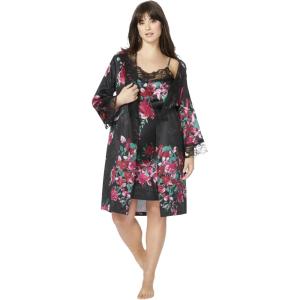 Amoureuse Plus Size The Luxe Satin Short Peignoir Set(Black Floral)