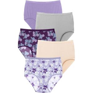 Comfort Choice Plus Size Cotton Brief 5-Pack(Purple Floral Pack)