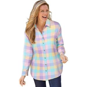 Woman Within Plus Size Classic Flannel Shirt(Multi Pastel Plaid)
