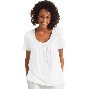 Woman Within Plus Size Crochet-Trim Knit Top(White)