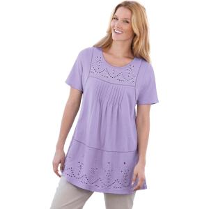 Woman Within Plus Size Embroidered Eyelet Pintucked Tunic(Soft Iris)