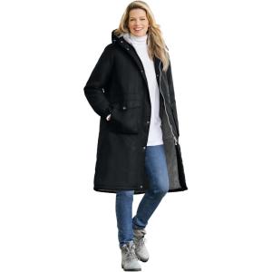 Woman Within Plus Size Longer Length Microfiber Parka(Black)