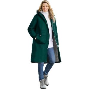 Woman Within Plus Size Longer Length Microfiber Parka(Emerald Green)