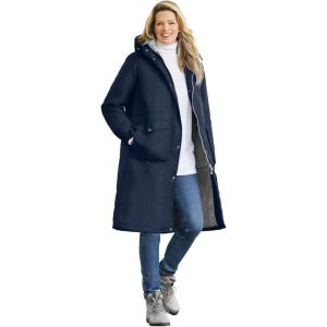 Woman Within Plus Size Longer Length Microfiber Parka(Navy)
