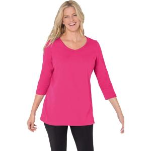 Woman Within Plus Size Perfect Three-Quarter Sleeve V-Neck Tee (Petite Available)(Raspberry Sorbet)