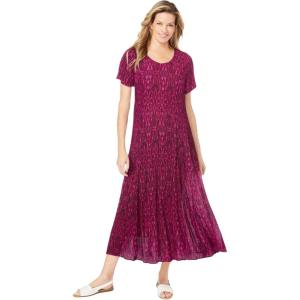 Woman Within Plus Size Short-Sleeve Crinkle Dress(Deep Claret Batik)