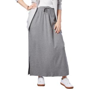 Woman Within Plus Size Sport Knit Side-Slit Skirt(Medium Heather Grey)