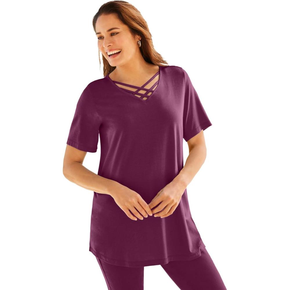 imageWoman Within Plus Size Criss Cross TeeDeep Claret