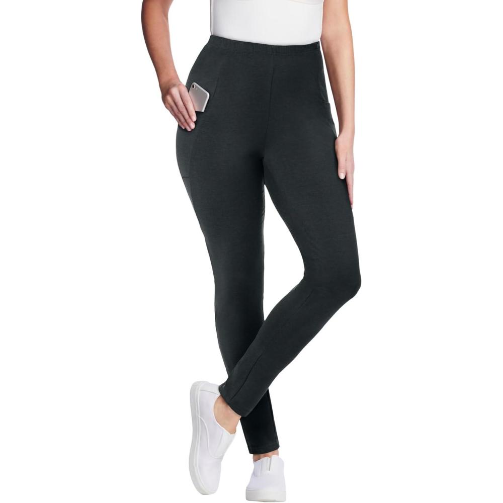 imageWoman Within Plus Size Petite StretchCotton Knit PullOn Pocket LeggingsHeather Charcoal