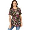 Woman Within Plus Size Criss Cross Tee(Black Vine Blossom)