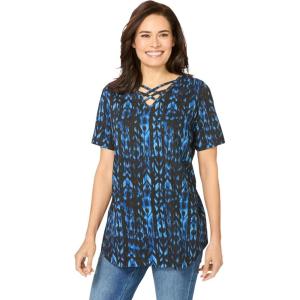 Woman Within Plus Size Criss Cross Tee(Navy Tie Dye)