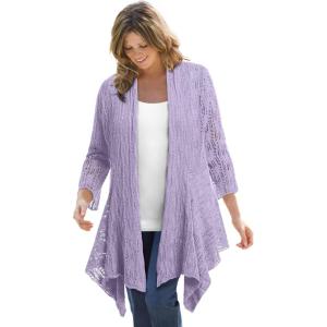Woman Within Plus Size Open Front Pointelle Cardigan(Pale Lilac)