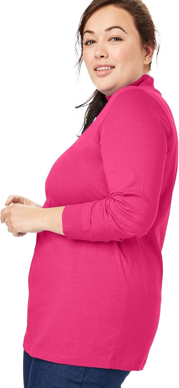 imageWoman Within Plus Size Perfect LongSleeve Mockneck Tee Petite AvailableRaspberry Sorbet