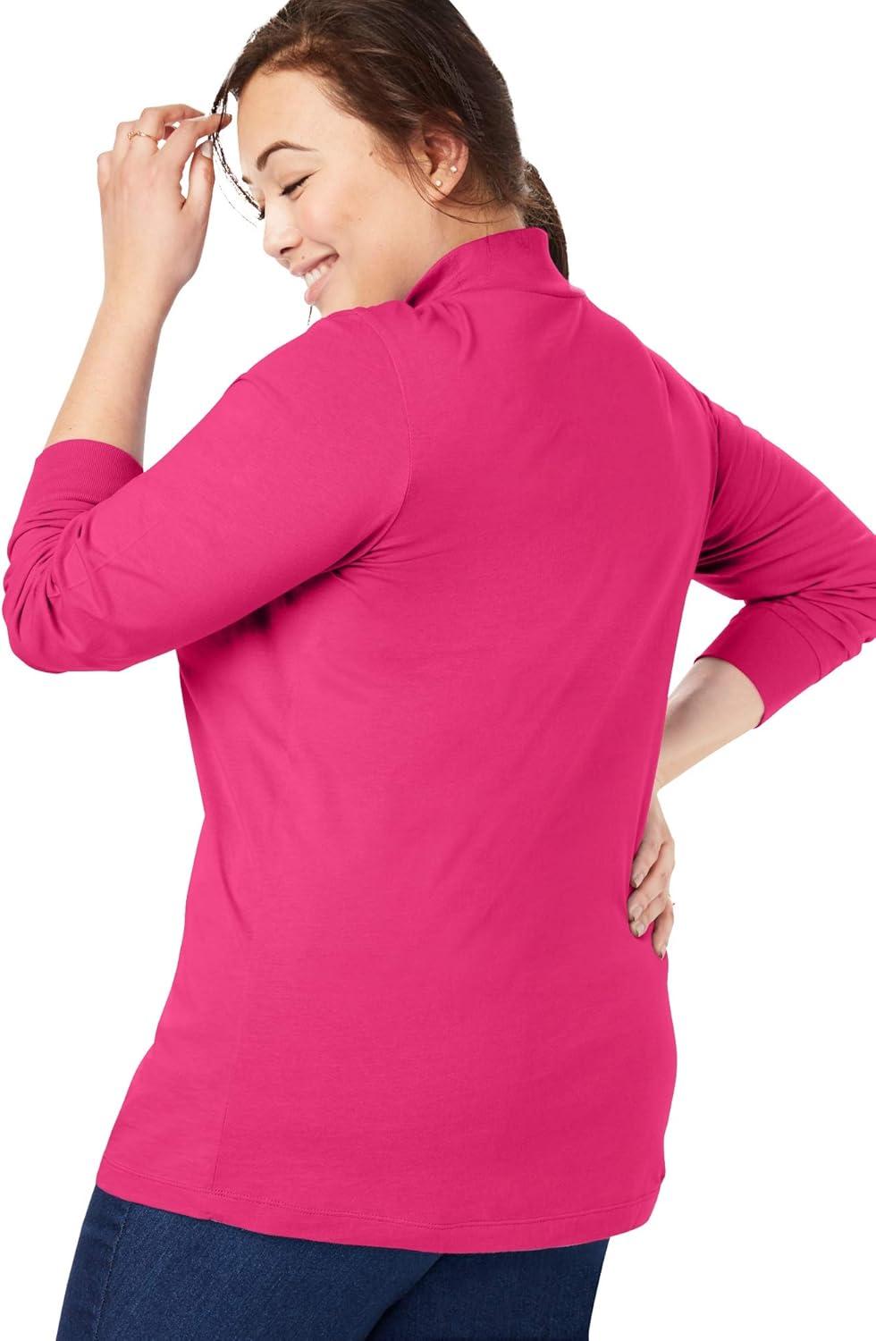 imageWoman Within Plus Size Perfect LongSleeve Mockneck Tee Petite AvailableRaspberry Sorbet