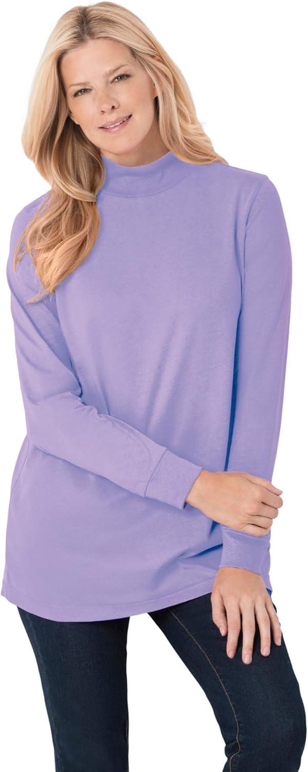 imageWoman Within Plus Size Perfect LongSleeve Mockneck Tee Petite AvailableRaspberry Sorbet