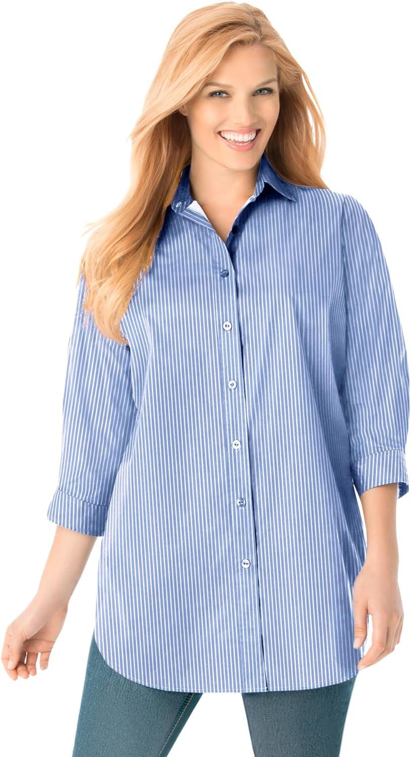 imageWoman Within Plus Size Perfect Three Quarter Sleeve ShirtAquamarine