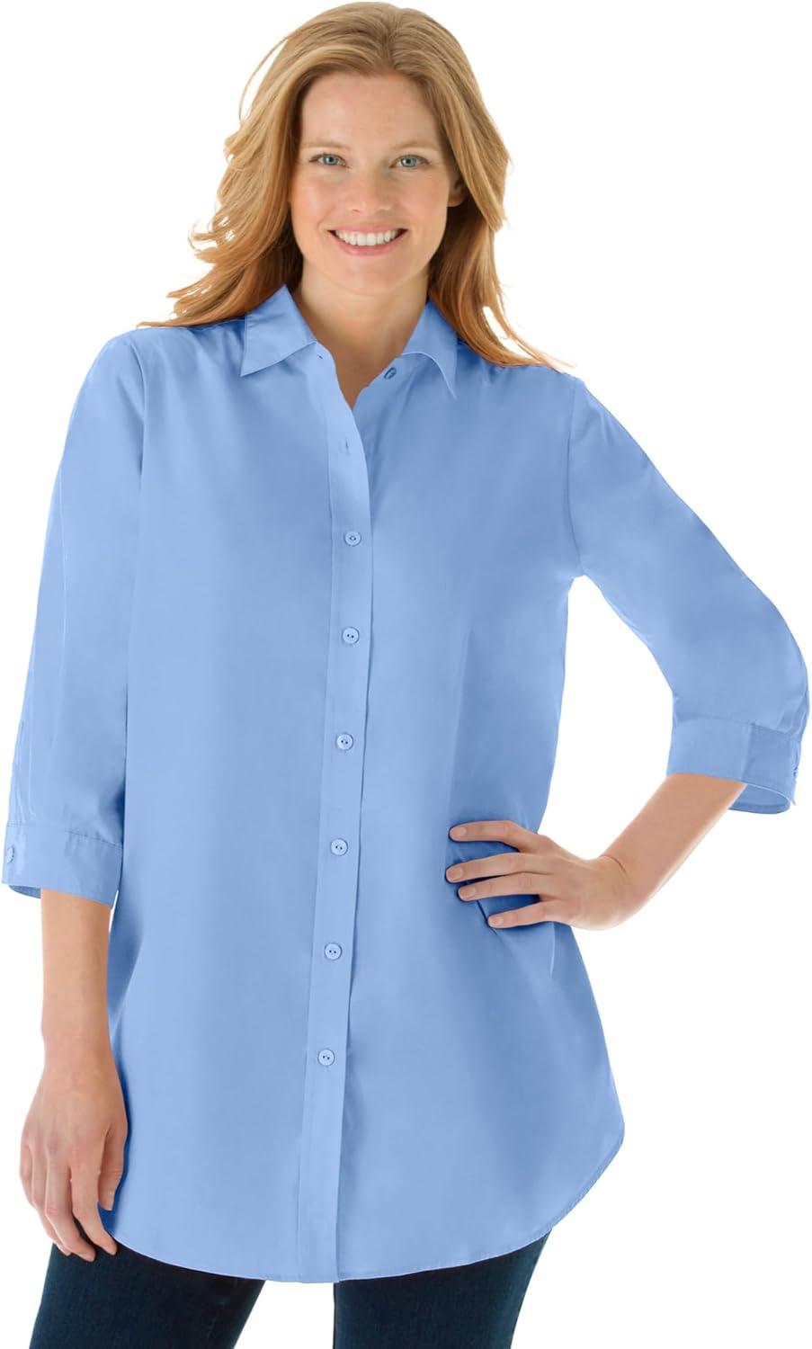 imageWoman Within Plus Size Perfect Three Quarter Sleeve ShirtAquamarine