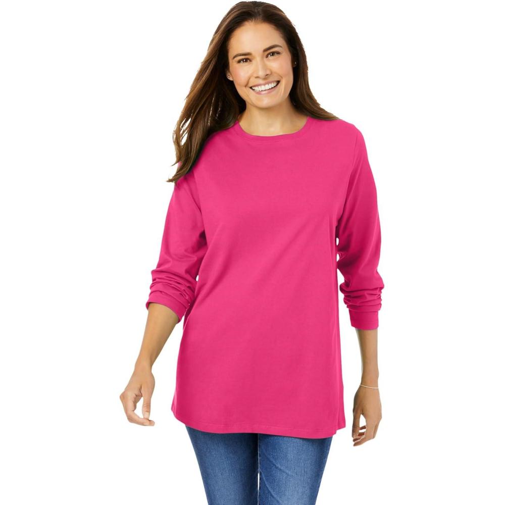 imageWoman Within Plus Size Perfect LongSleeve Crewneck Tee Petite AvailableRaspberry Sorbet