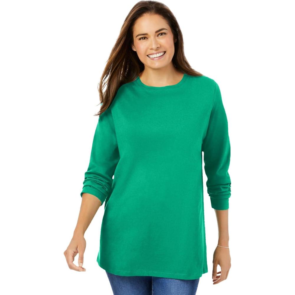 imageWoman Within Plus Size Perfect LongSleeve Crewneck Tee Petite AvailableTropical Emerald