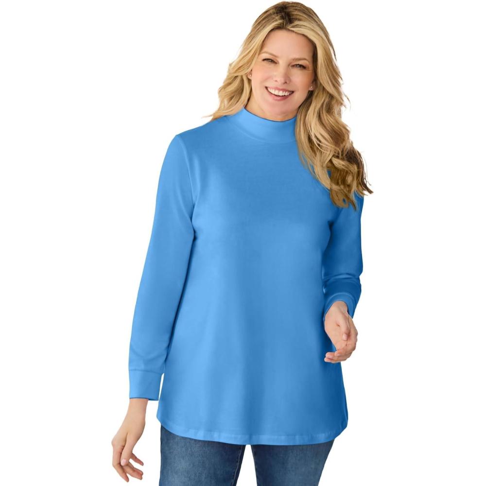imageWoman Within Plus Size Perfect LongSleeve Mockneck Tee Petite AvailableAzure Blue