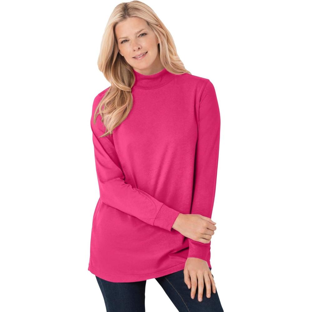 imageWoman Within Plus Size Perfect LongSleeve Mockneck Tee Petite AvailableRaspberry Sorbet