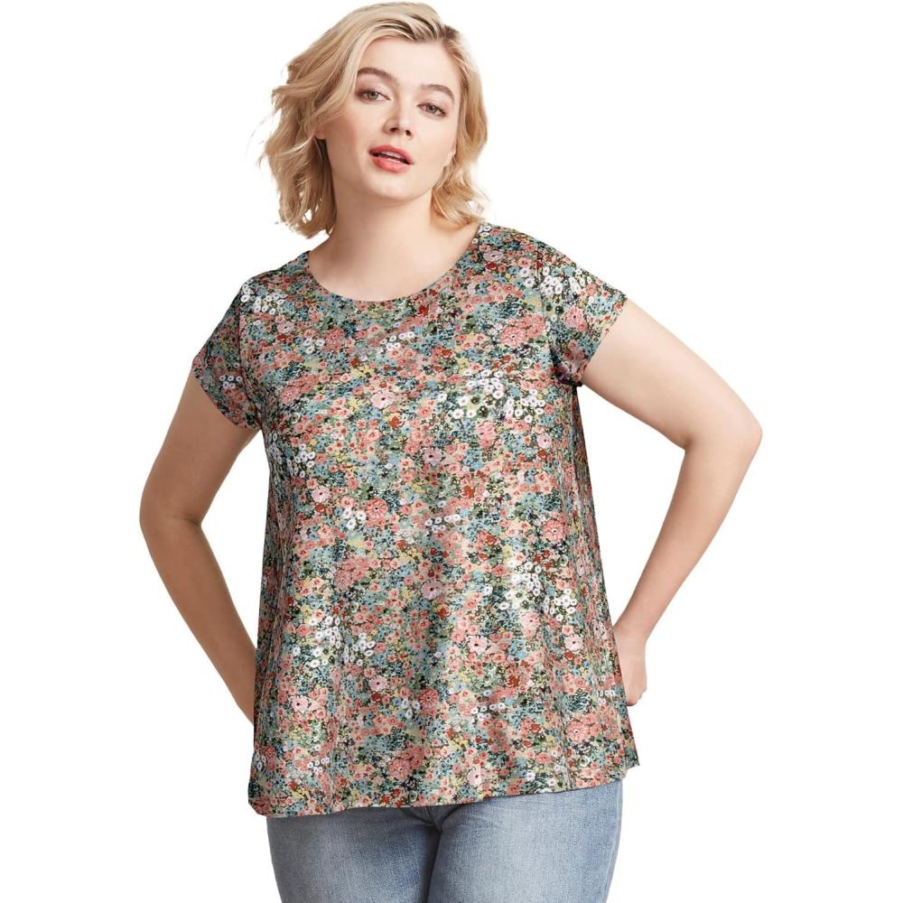imageellos Plus Size Trapeze Knit TeeGrey Spruce Ditsy Floral