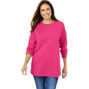 Woman Within Plus Size Perfect Long-Sleeve Crewneck Tee (Petite Available)(Raspberry Sorbet)