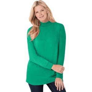 Woman Within Plus Size Perfect Long-Sleeve Mockneck Tee (Petite Available)(Tropical Emerald)