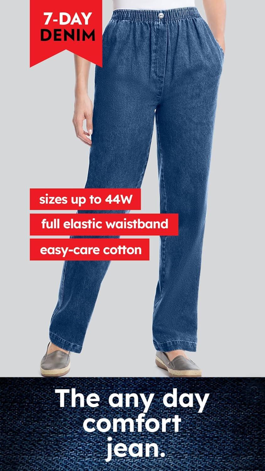 imageWoman Within Plus Size 7Day StraightLeg ElasticWaist Denim Jean Petite ampamp Tall Available 20 T Medium Stonewash