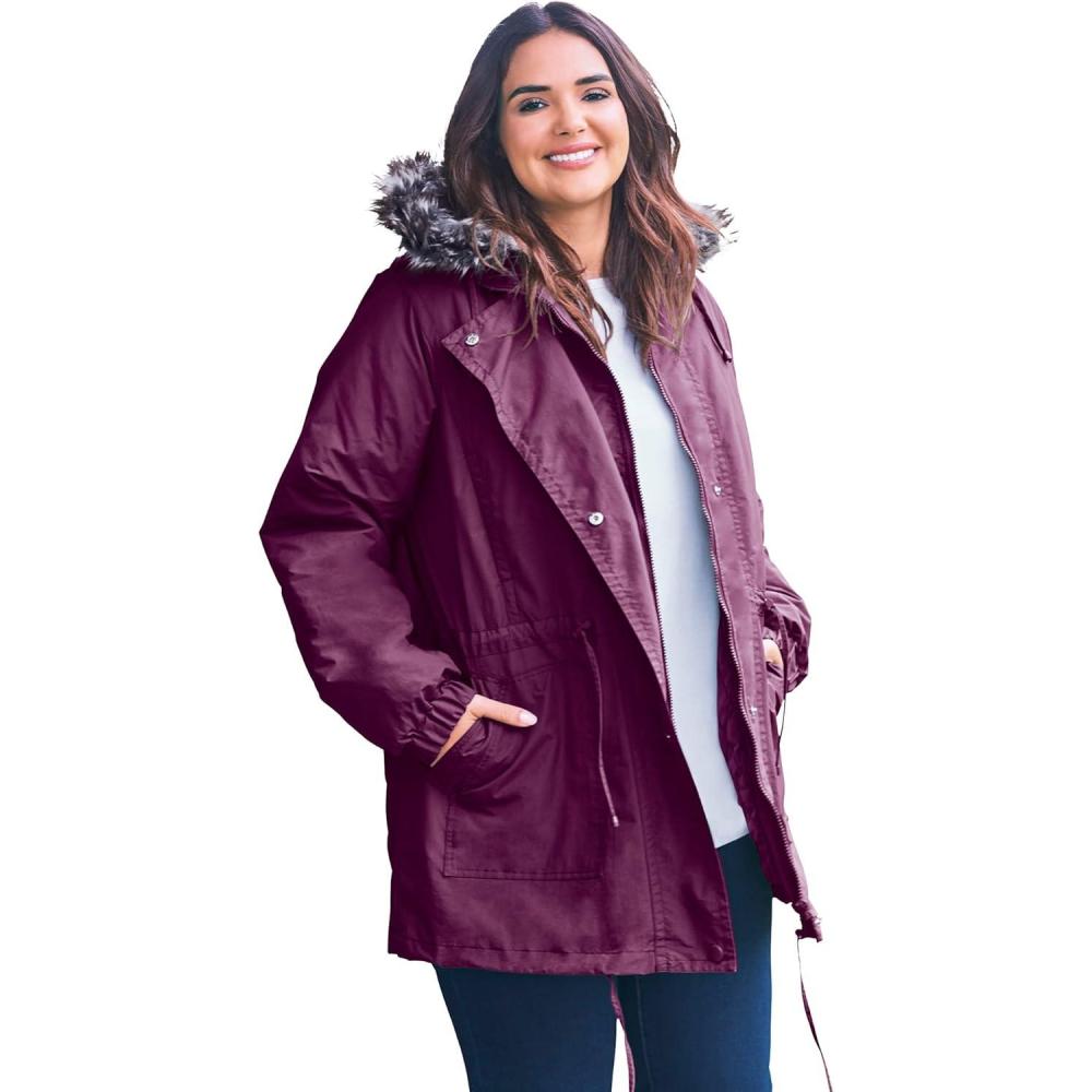 imageWoman Within Plus Size QuiltLined Taslon AnorakDeep Claret