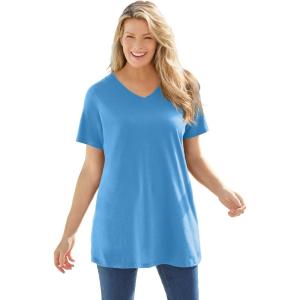 Woman Within Plus Size Perfect Short-Sleeve V-Neck Tunic(Azure Blue)