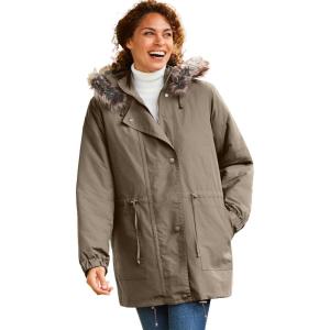 Woman Within Plus Size Quilt-Lined Taslon Anorak(Bark)