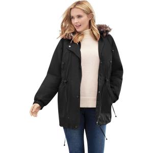 Woman Within Plus Size Quilt-Lined Taslon Anorak(Black)