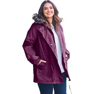 Woman Within Plus Size Quilt-Lined Taslon Anorak(Deep Claret)