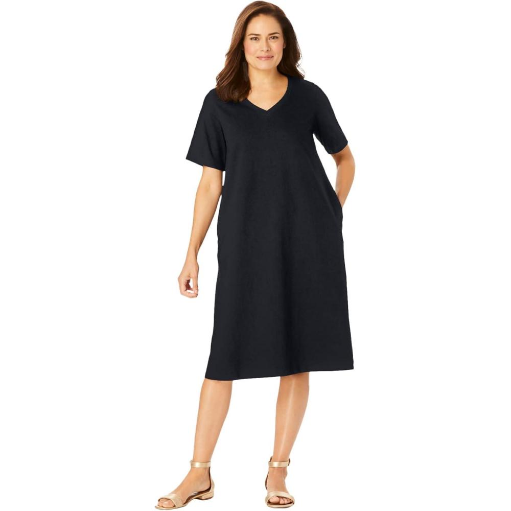 imageWoman Within Plus Size Perfect ShortSleeve VNeck Tee DressBlack