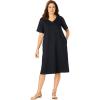 Woman Within Plus Size Perfect Short-Sleeve V-Neck Tee Dress(Black)