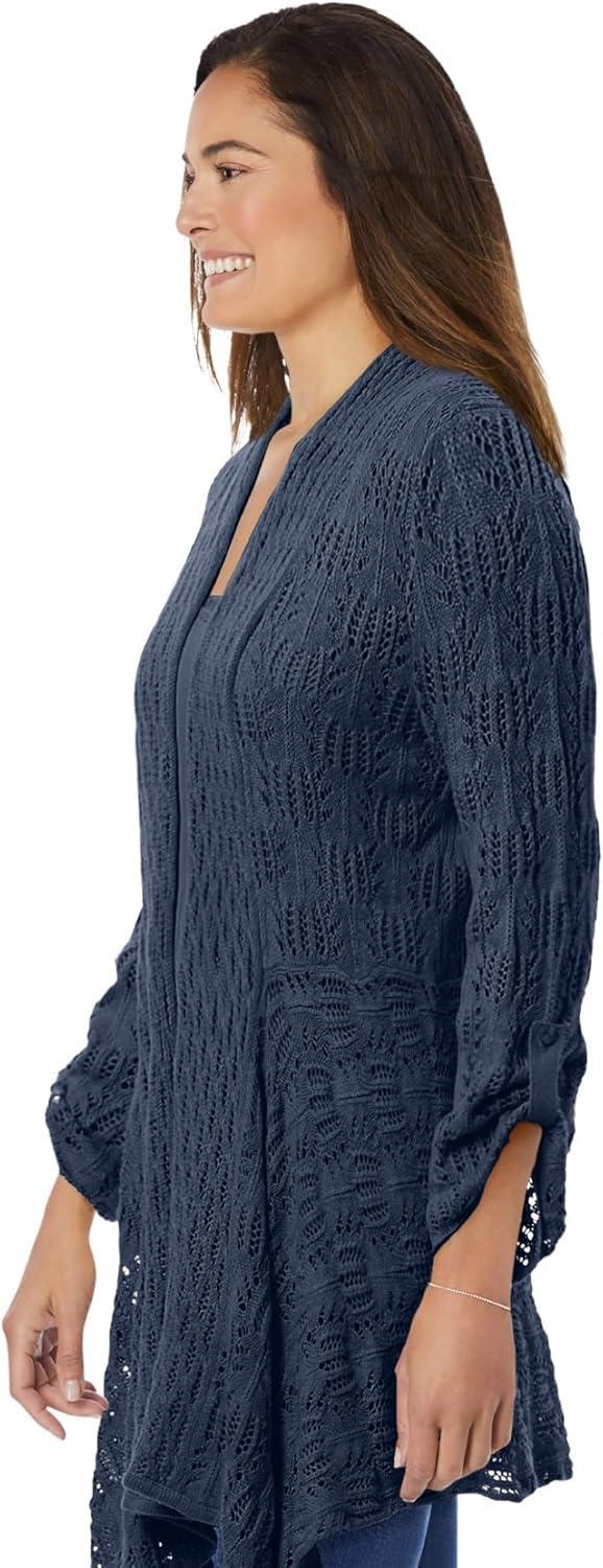 imageWoman Within Plus Size Open Front Pointelle Cardigan SweaterNavy
