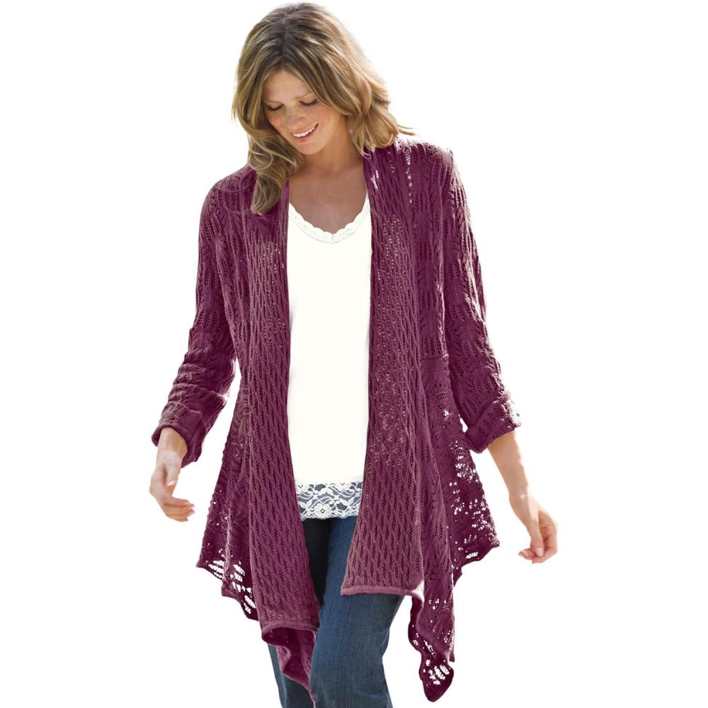 imageWoman Within Plus Size Open Front Pointelle Cardigan SweaterDeep Claret