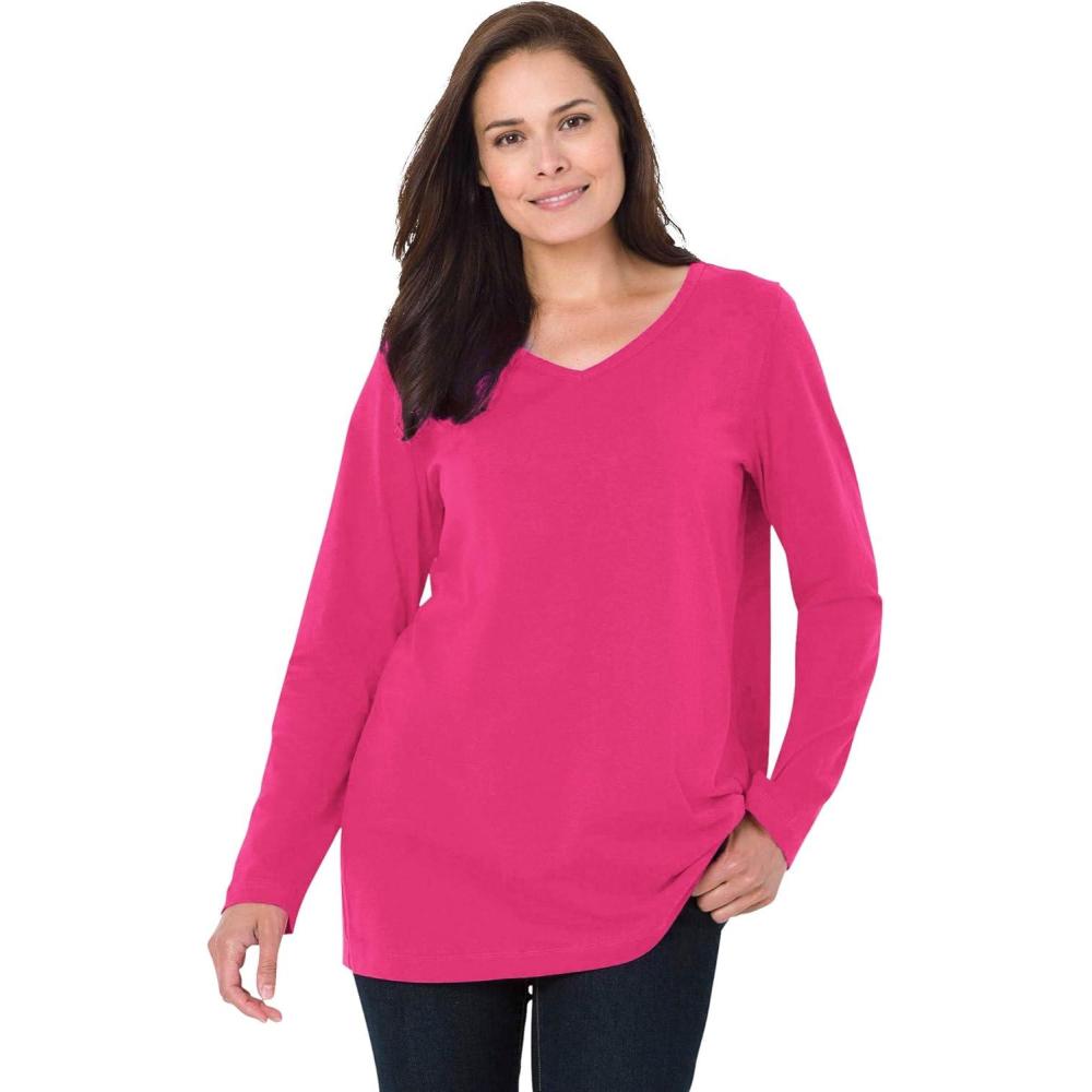 imageWoman Within Plus Size Perfect LongSleeve VNeck TeeRaspberry Sorbet