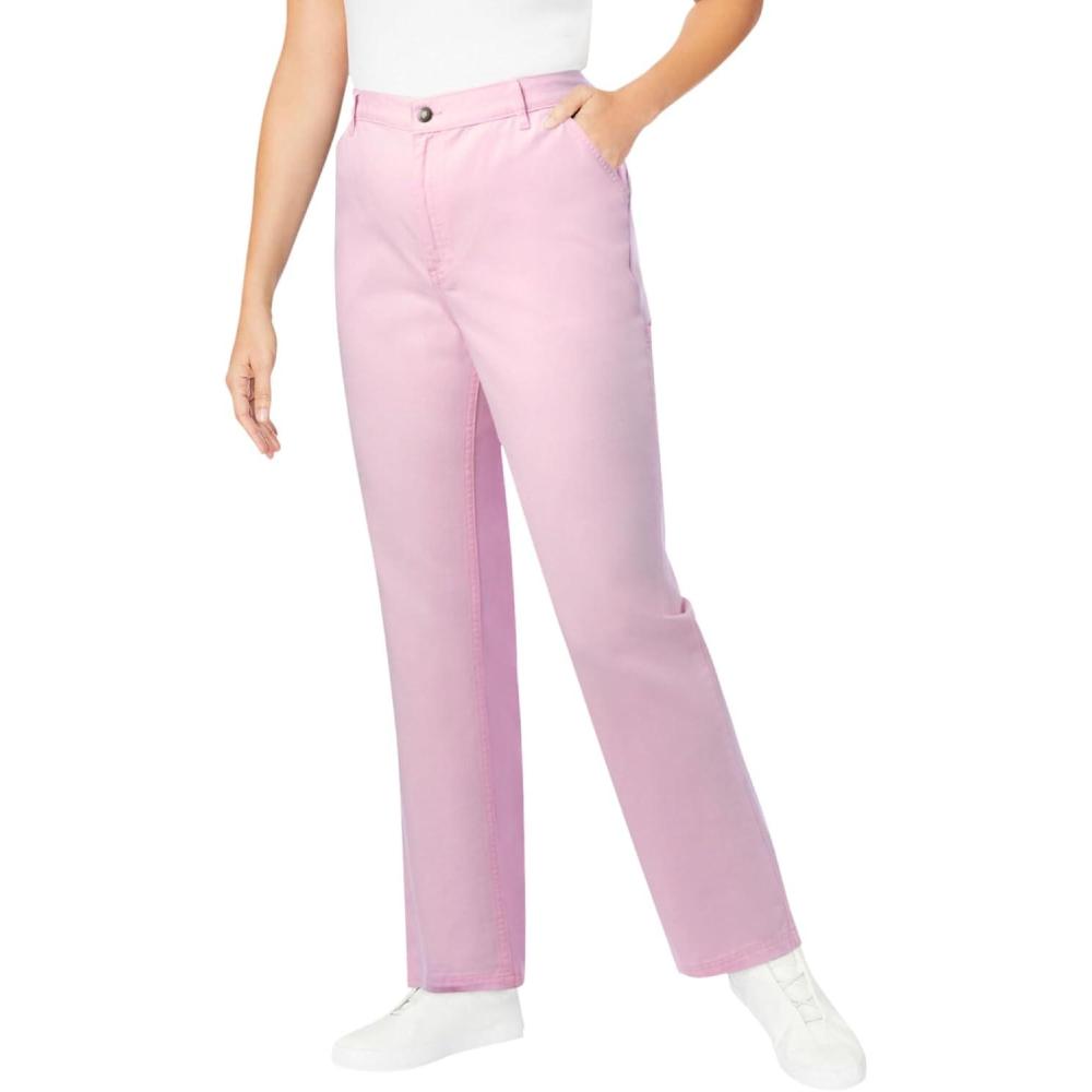 imageWoman Within Plus Size Petite BackElastic AllCotton Denim Carpenter JeansPink