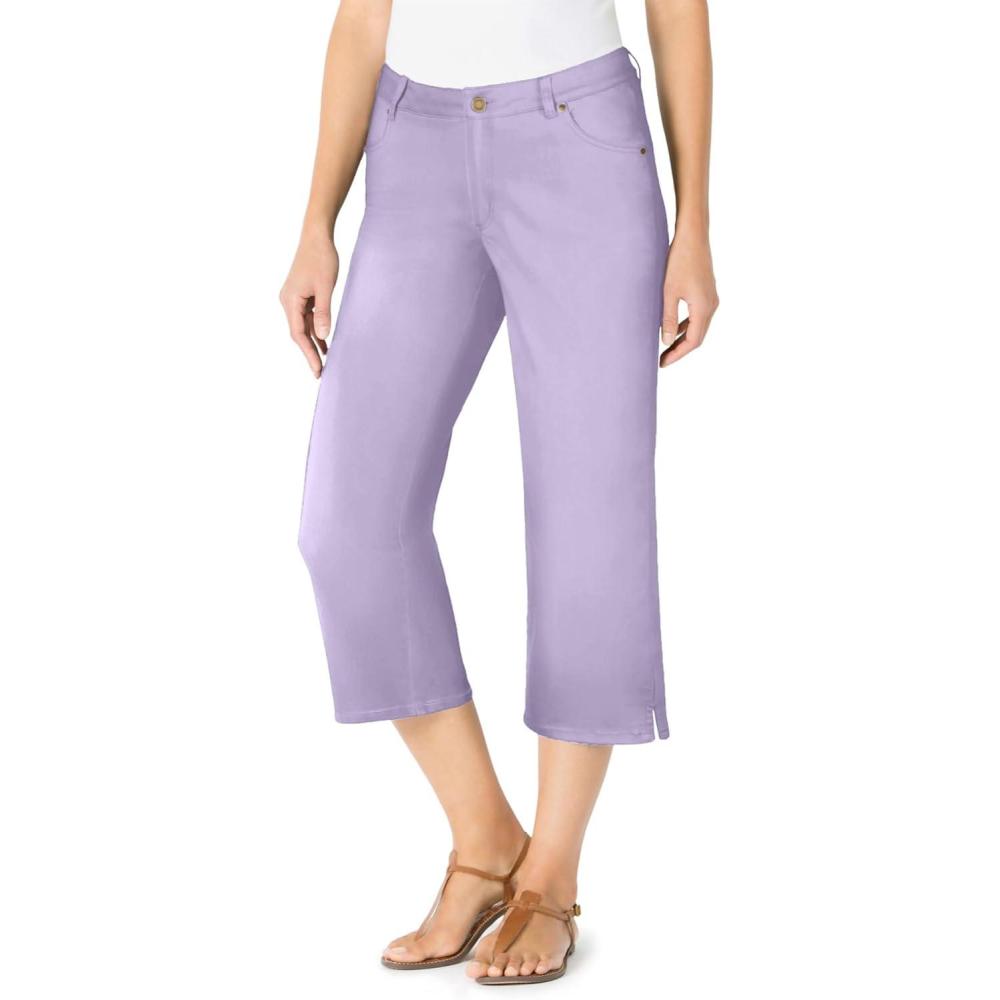 imageWoman Within Plus Size Petite Stretch Denim FivePocket Capri JeansPale Lilac