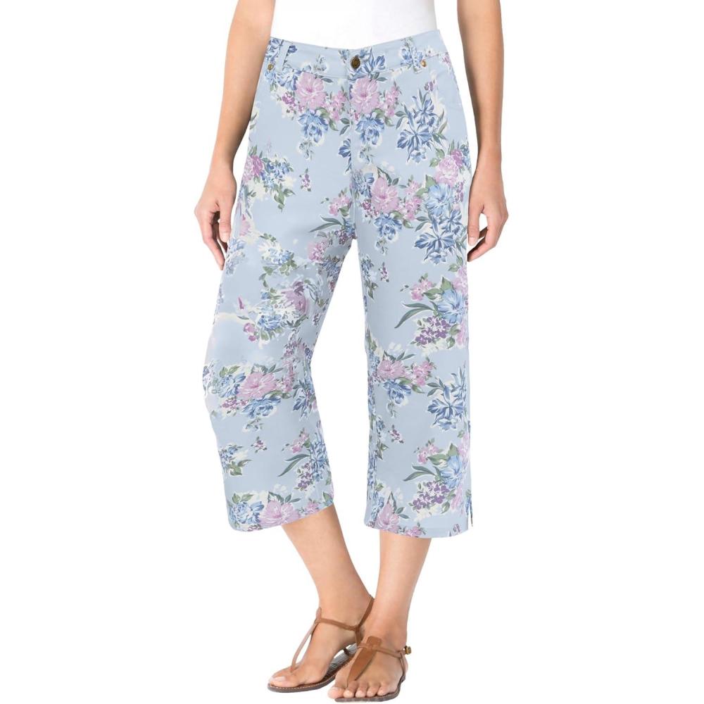 imageWoman Within Plus Size Petite Stretch Denim FivePocket Capri JeansPearl Grey Vine Bloom