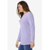 Woman Within Plus Size Embroidered Thermal Henley Tee(Soft Iris Vine Embroidery)