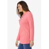 Woman Within Plus Size Embroidered Thermal Henley Tee(Sweet Coral Vine Embroidery)