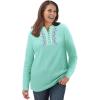 Woman Within Plus Size Embroidered Thermal Henley Tee(Pale Seafoam Vine Embroidery)
