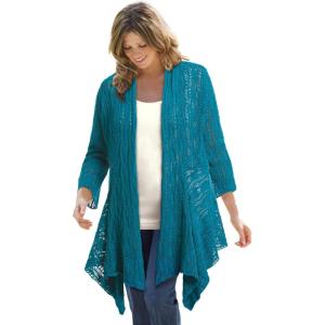 Woman Within Plus Size Open Front Pointelle Cardigan Sweater(Deep Teal)