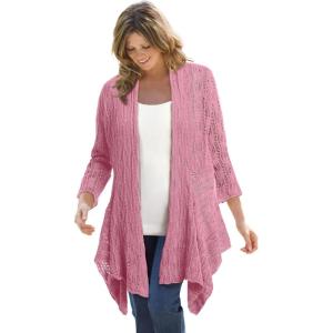 Woman Within Plus Size Open Front Pointelle Cardigan Sweater(Delicate Pink)
