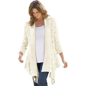 Woman Within Plus Size Open Front Pointelle Cardigan Sweater(Ivory)