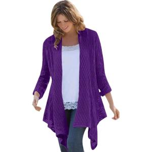 Woman Within Plus Size Open Front Pointelle Cardigan Sweater(Radiant Purple)
