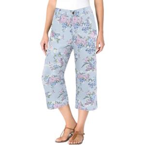 Woman Within Plus Size Petite Stretch Denim Five-Pocket Capri Jeans(Pearl Grey Vine Bloom)
